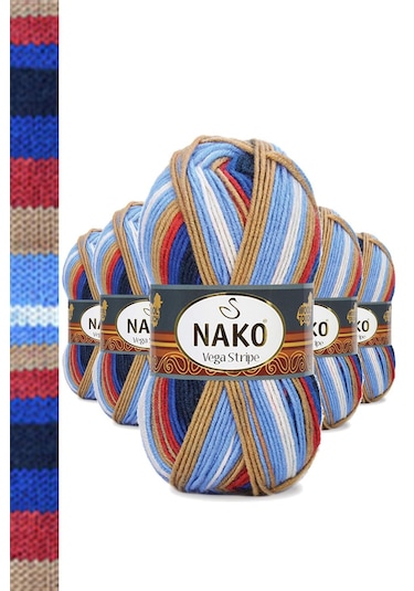 5 Adet Vega Stripe Premium Akrilik El Örgü İpi Yünü No: 82411 RYL-NWNKVS82411-5