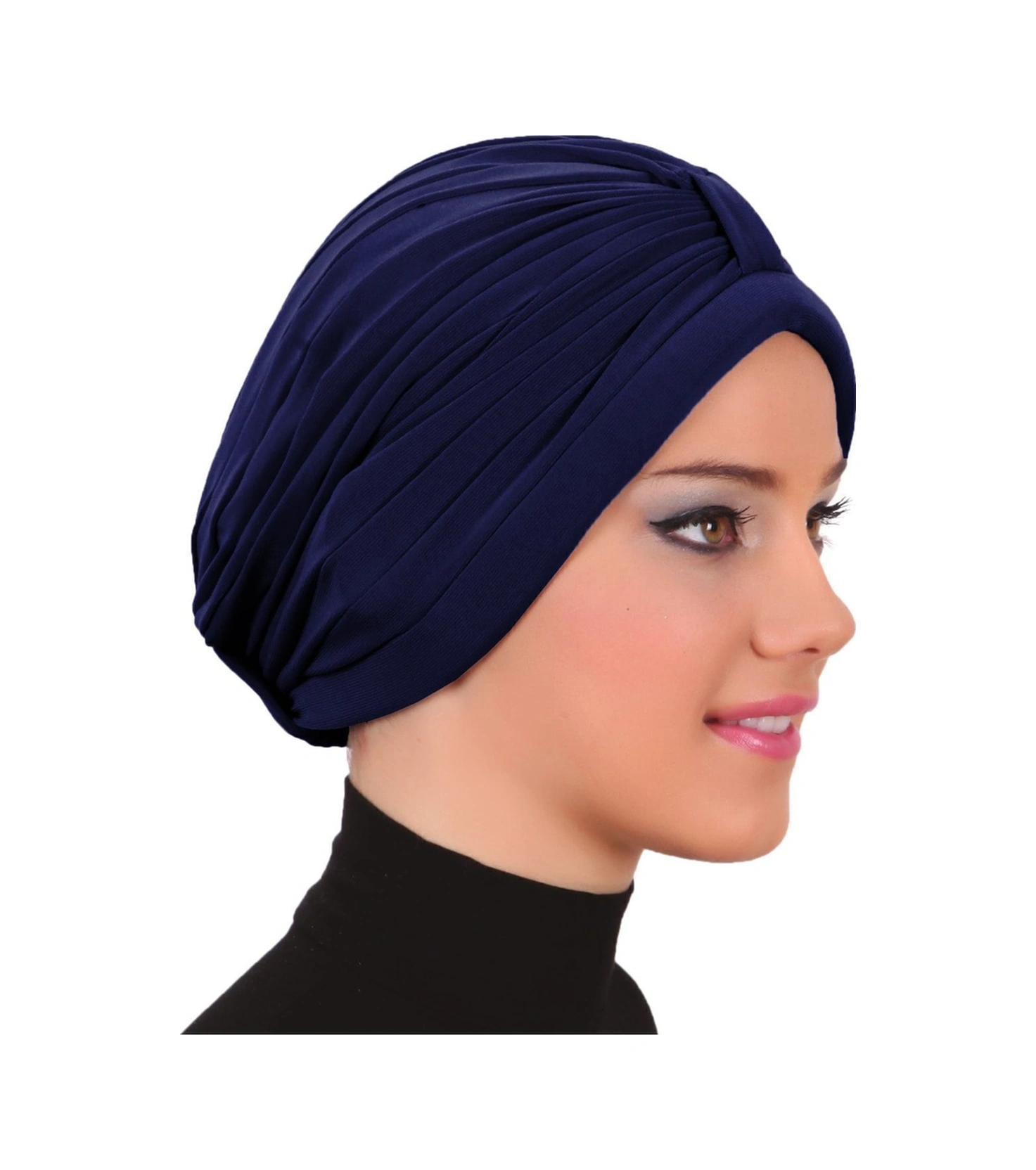 Bantlı Ön Ve Ensesi Bantlı Nervürlü Lacivert Süngerli Hazır Türban Tesettür Bone Havuz Bonesi Lacivert