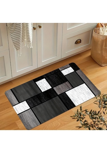Lüks Siyah Ekose Mutfak Mat Yumuşak Kalınlaşmış Mutfak Zemin Mat Su Geçirmez Kaymaz Yağ Geçirmez Zemin Mat Koşucu Halı 50 x 80cm