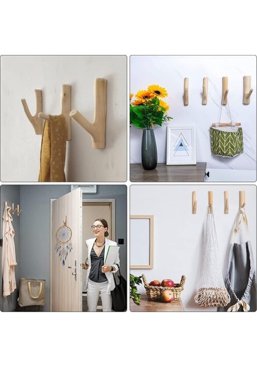 Genişlik 2-3 Cm 4 Adet Doğal Ahşap Kanca, Ahşap Kancalar, Silindirik Elbise Kancaları, Dekoratif Duvar Kancaları, Palto Şapka Çanta Havlu Asmak İçin Ahşap Kancalar