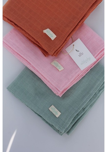 3'lü Organik Pamuk Müslin Örtü Seti Kız Bebek Model 3 Pembe, Tarçın, Nil 3 Adet 75x85 CM Pembe Tarçın Nil