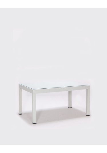 Rattan Camlı Kollu 6 Kişilik Bahçe Masa Takımı-Beyaz