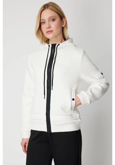 On Fashion Kadın Kapüşonlu Cepli Ekru Mont 60703 Ekru