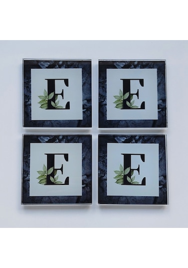 ﻿Decorita Cam Bardak Altlığı E Harfli Tasarım 4'lü Takım 10 x 10 CM Çok Renkli