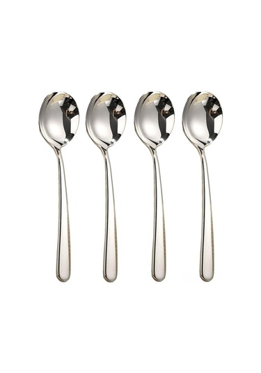 Kosona 18/8 Çelik Kaliteli 4'lü Kore Çorba Kaşığı - Büyük Yuvarlak Uç, Uzun Sap, Tersanesi, Toksiksiz, Korozyona Dayanıklı Gümüş