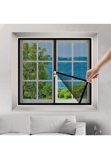 Sivrisinek Önleyici Fermuarlı Pratik Kullanım Kendinden Yapışkanlı Pencere Sineklik 120 150cm Siyah