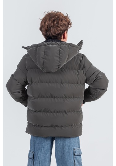 Nova Kumaş Kapüşonlu Erkek Çocuk Kışlık Mont Km2509 Füme