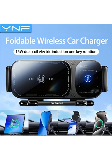 Topshop1 Gri Ynf Kablosuz Araç Şarj Cihazı 15w Hızlı Şarj 3ü 1 Arada Otomatik Sıkma İphone Samsung Uyumlu