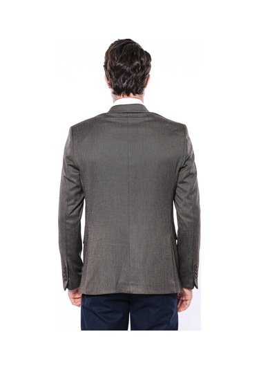 Kendinden Desenli Slim Fit Kahverengi Erkek Ceket 001