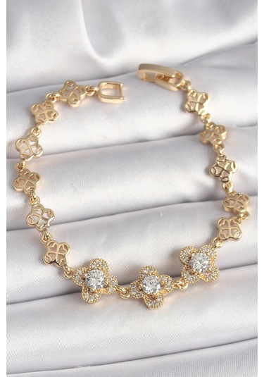 Dodes Dodes Pirinç Gold Renk Zirkon Taşlı Yonca Model Kadın Bileklik Tg27bb6836 Çok Renkli