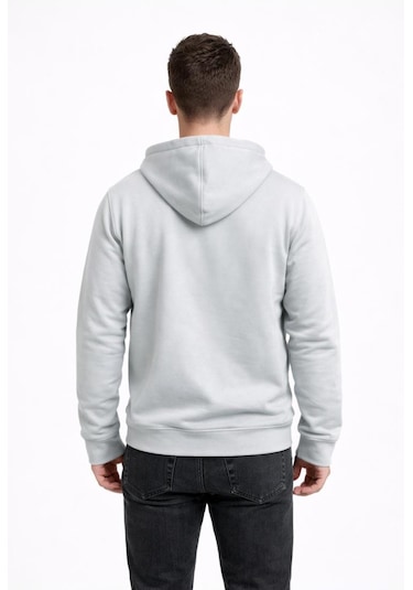 Axxel Erkek Açık Gri 2 İplik Fermuarlı Kapüşonlu Sweatshirt-w1084 Açık Gri