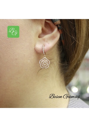 Çiçek Figürlü Taşlı Set Rose Gold - Gümüş