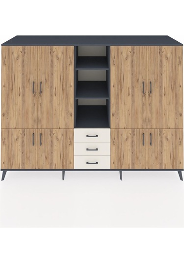 Kronos Dolap 11 Raflı 3 Çekmeceli 8 Kapaklı 220x59x163 Antrasit-ç Antrasit-çam/aytaşı