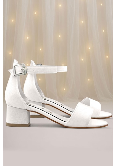 Lilo Simli Beyaz Tek Bantlı Kız Çocuk Topuklu Abiye Ayakkabı Beyaz