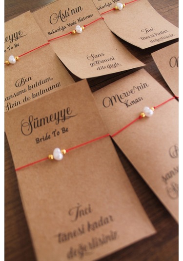 50 Adet İncili Kırmızı Şans Bilekliği - Kına Hediye - Kişiyeözel