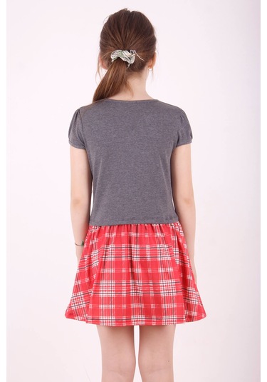 Toontoy Kız Çocuk Baskılı Desenli Elbise Antrasit Melanj