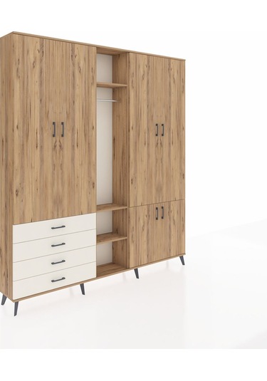 Arges Dolap 14 Raflı 4 Çekmeceli Tek Askılı 220x30x243 Çam-çam/aytaşı Atlas Çam/aytası