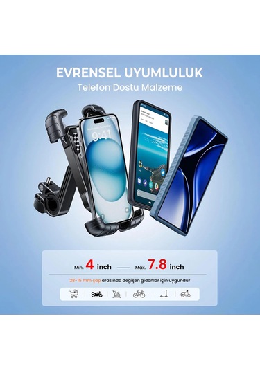 Gidon Bağlantılı Bisiklet Motosiklet İçin Esnek Abs 4-7.8 İnç Telefon Tutucu 360 Dönebilen Tasarım - 9068231922592ynt