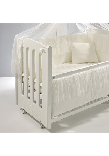 Meltem Kids Mia Anne Yanı Ahşap Sallanır Beşik 60 x 120 CM (Beyaz - Ekru) Beyaz