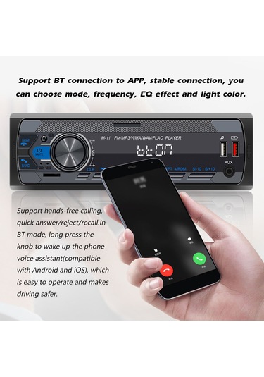 Padalink Araç Bluetooth Mp3 Çalar Fm Radyo Usb Şarj Uzaktan Kumandalı Renkli Işıklı