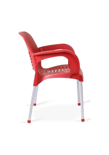 4 Adet Metal Ayaklı Plastik Sandalye Koltuk Kırmızı Kırmızı