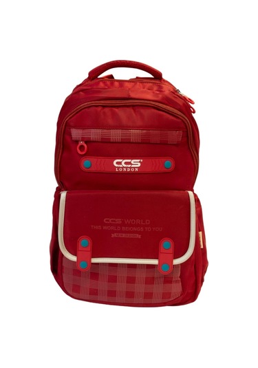 Ççs London 2 Büyük 2 Küçük 4 Gözlü Çok Geniş Okul Çantası, Sırt Çantası, Spor Çantası, Günlük Çanta 51678 Kırmızı Desenli