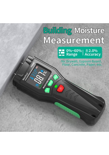 Ximistore9 Mastfuyi Fy886b İğne Tipi Nem Ölçer, Hızlı Doğru Ölçüm, Görsel Göstergeler, Ahşap, İnşaat Malzemeleri İçin, Pil Yok Siyah+yeşil