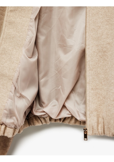 Koton Fermuarlı Bisiklet Yaka Uzun Kollu Crop Kaşe Kolej Bomber Ceket Vizon 6wak20207ew VIZON