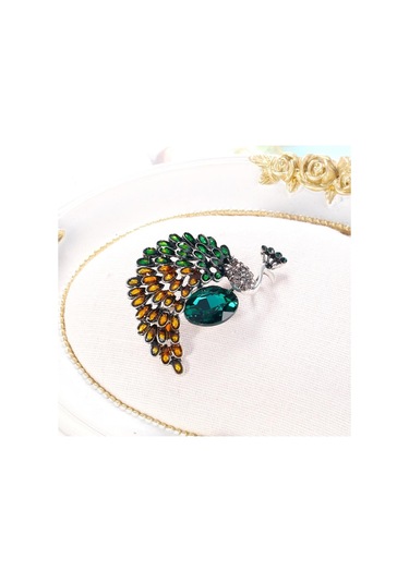 Suntek Kristal Tavuskuşu Broş Pins Kadınlar Için Hayvan Yeşil