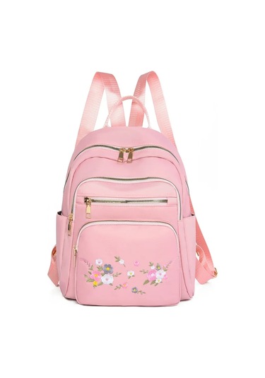 Lixiaqu01 Pink Moda Naylon Sırt Çantası Kadınlar Için Nakış Açık Pembe