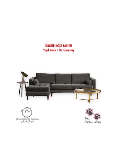 Ürgüp Modern Köşe Koltuk Takımı - Antrasit - Sol Köşe-baby Face Yumuşak Kumaş Antrasit