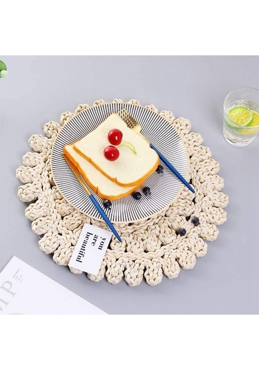 Ulzyvf Seti Servis, Servis Masa Krem Hasır Dokuma Doğal Beyaz Amerikan 2'li - Pa Beyaz - Krem