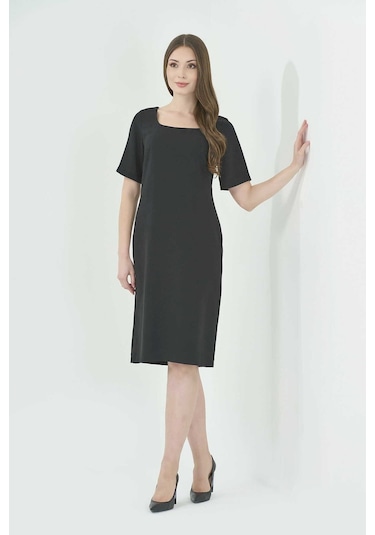 Tolga Saraçoğlu Kadın Yuvarlak Yaka Kısa Kol Şık Elbise Belb001 Siyah
