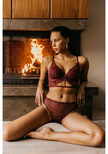 Roma Bordo Dantelli Dolgusuz Toparlayıcı Büstiyer Sütyen bordo