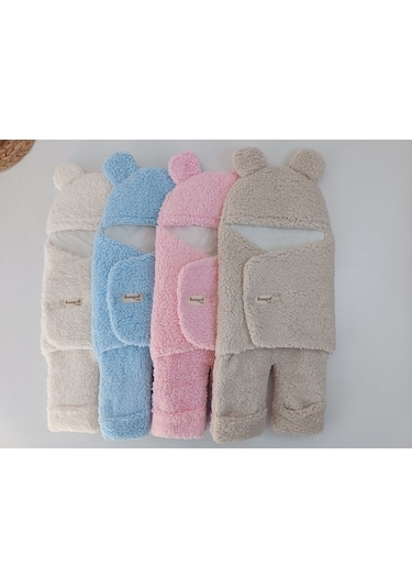 Bebek Dış Kundak Battaniyesi Welsoft Ekstra Uzun Kışlık Peluş Ayakları Açılabilen Uyku Tulumu 0-12ay Vizon