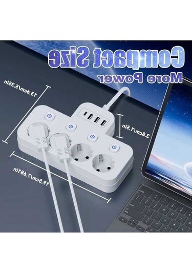 Besthome1 8 Adet Güç Şeridi 4 Ac Çıkışı 3 Usb 1 Type-c Siyah Kısa Kablo Bağımsız Anahtar
