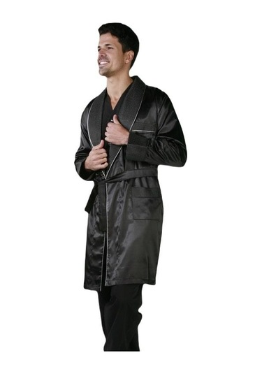 Ancelo 333 Saten Pijama Takım Ve Robdöşambr 3lü Damat Çeyiz Set Siyah