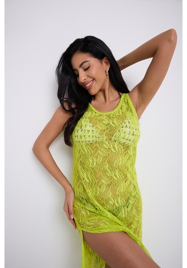 By Papi Pamuk Dantel Elbise Fıstık Yeşili