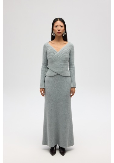 Fluff Bağlamalı Gri Üst-etek Takım Gri