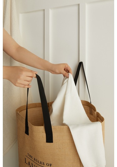 Ocean Home Textile Su Geçirmez Tabanlı Jüt Çamaşır Çantası 40 x 25 x 55 cm