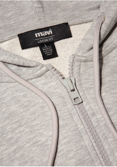 Mavi - M Nakışlı Fermuarlı Kapüşonlu Gri Sweatshirt 0s10193-80196 Gri