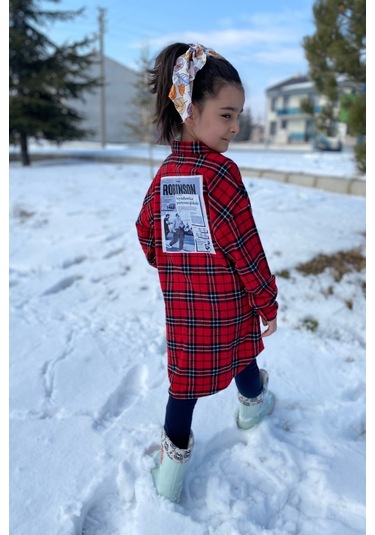 Sırt Baskı Detay Ekose Kız Çocuk Gömlek Çok Renkli