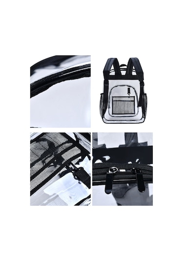 Şeker Rengi PVC Şeffaf Su Geçirmez Öğrenci Okul Çantası - Siyah