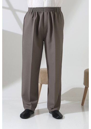 Erkek Beli Lastikli Cepli Hac Umre Kumaş Şalvar Pantolon - Toprak Isr Vizon