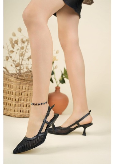 Thalia Arkası Açık File Stiletto Siyah-4945 Siyah
