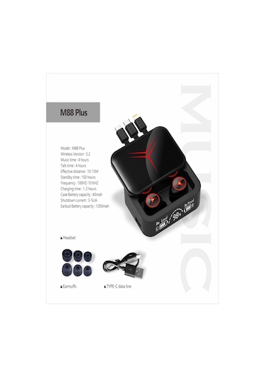 Time&Tech M88plus Bluetooth 5.2 Kablosuz Kulak İçi Kulaklık