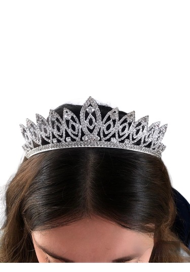 Badem Model Beyaz Kristal Taşlı Gelin Tacı