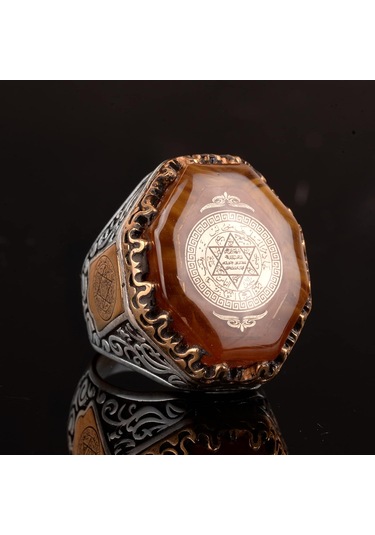 David Yıldızı Erkek Yüzüğü, El Yapımı Yüzük, 925 Ayar Gümüş Erkek Yüzüğü Gümüş