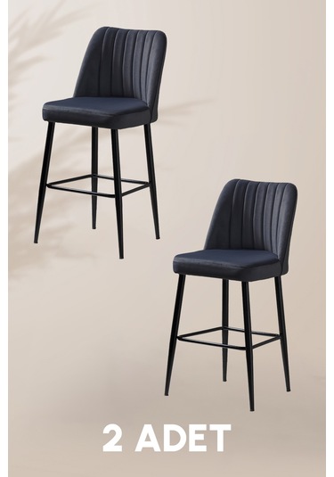 Ada Bar Sandalye - Babyface Antrasit - Metal Siyah Ayak 2 Adet Antrasit