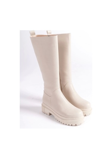 Mıra Bağcıksız Fermuarlı Ortopedik Taban Kadın Çizme Kt - Krem Krem